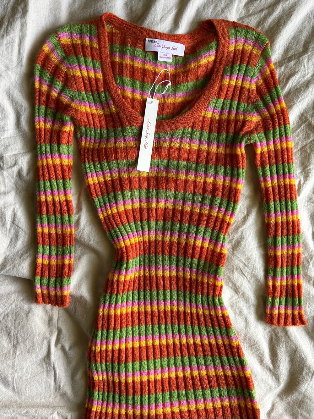 Lisa Says Gah NWT XS/S Ribbed Long-Sleeve Striped Knit Dress - Multicolor - Picture 2 of 6